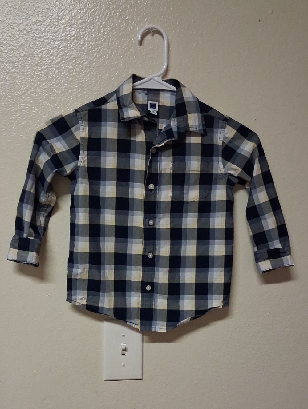 Janie and Jack Navy and Cream Plaid Button-Down Shirt Size 4 Boy